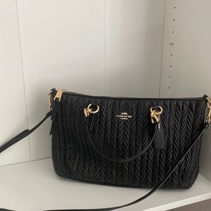 Coach black leather satchel with detachable strap